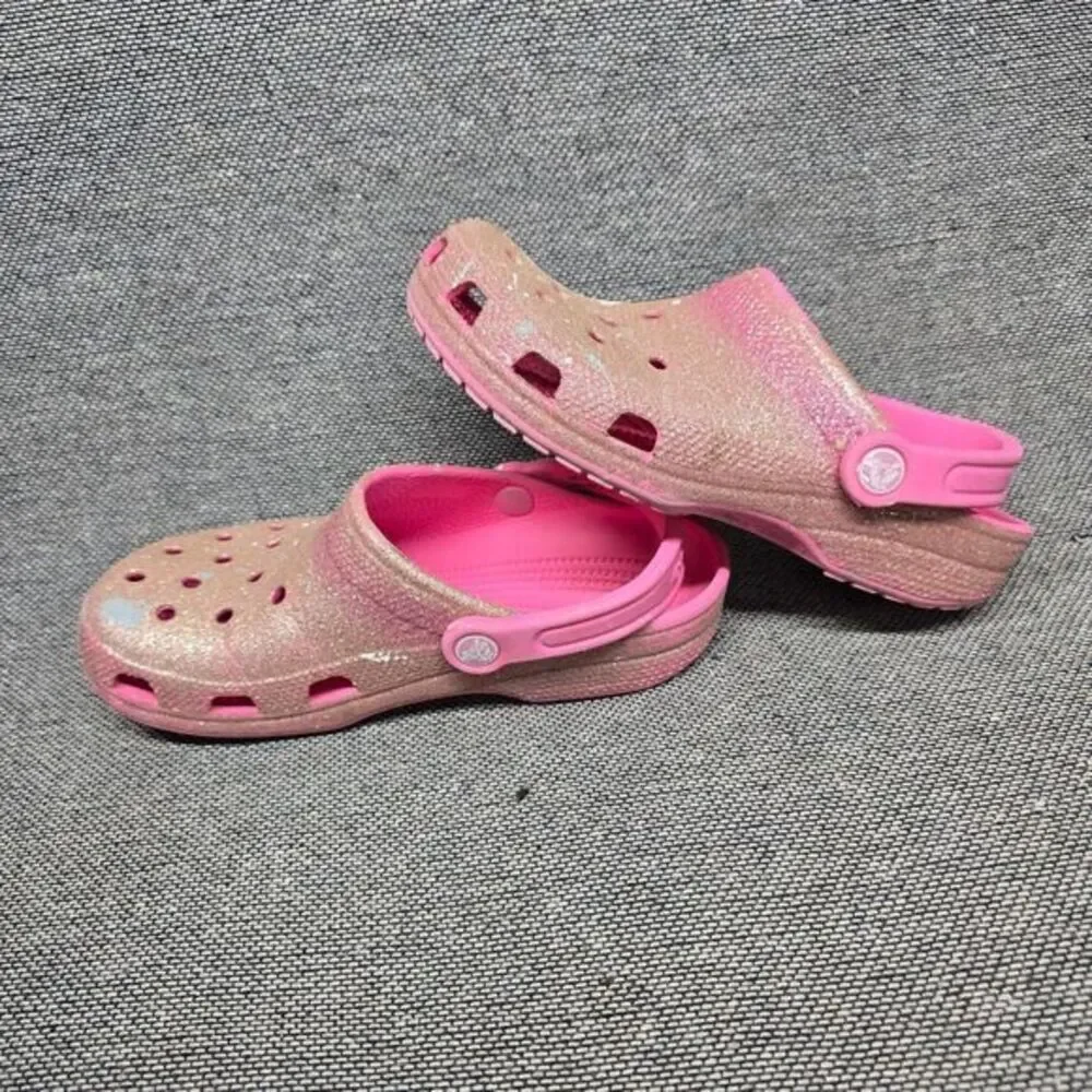 Crocs Kids Classic Clogs Pink Glitter Sparkle Paint‎ Splatter size 4